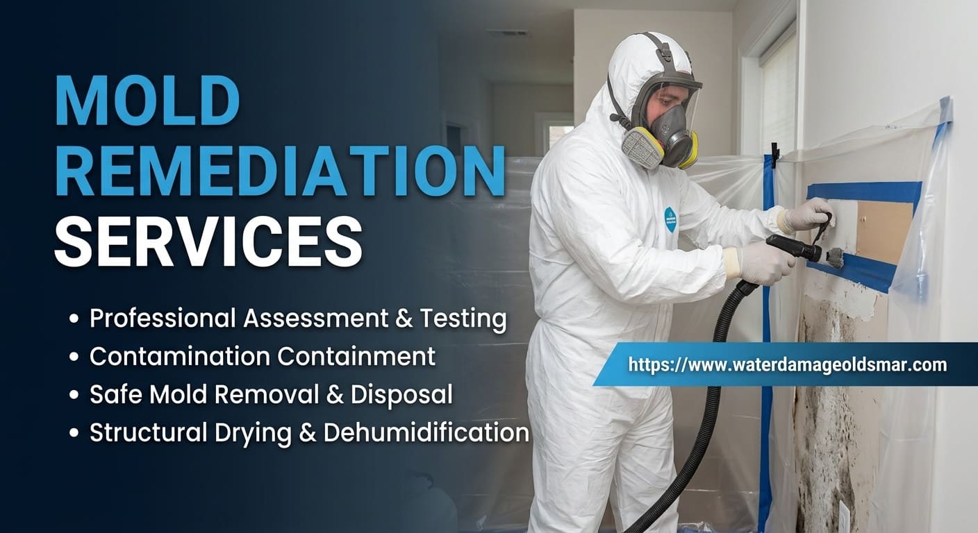 Mold remediation and containment work inside an Oldsmar, FL home