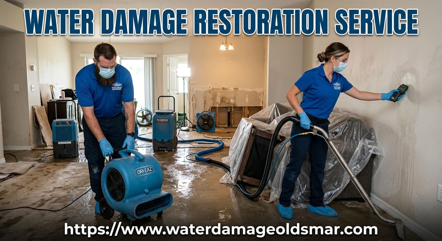 Water damage restoration drying and repair work in an Oldsmar, FL home